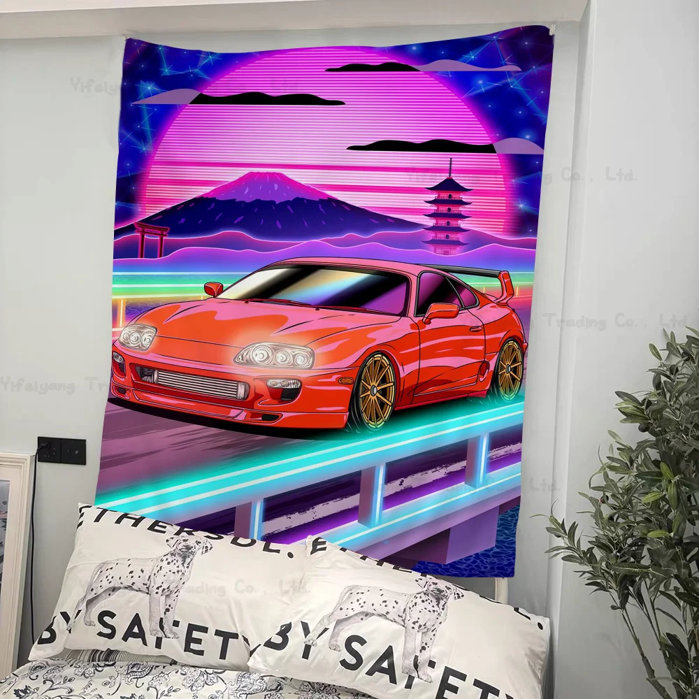 

Street Car Racing 80S Synthwave Neon Anime Tapestry Hippie Flower Wall Carpets Dorm Decor Cheap Hippie Wall Hanging