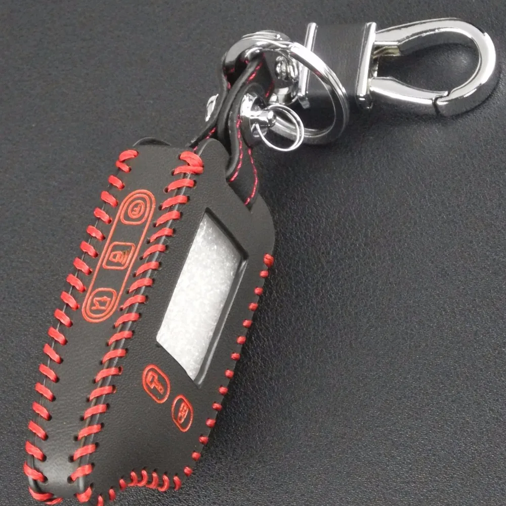 jingyuqin Hand-stitched leather 5 Buttons Remote Cover Case For Tomahawk TW9010 TW9030 Two Way Alarm System LCD Keychain