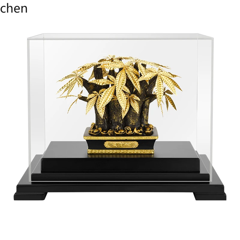 HT Gold Leaf Ornament Money Tree Home Decor Living Room Office Decoration Company Opening Housewarming Ornament Craft