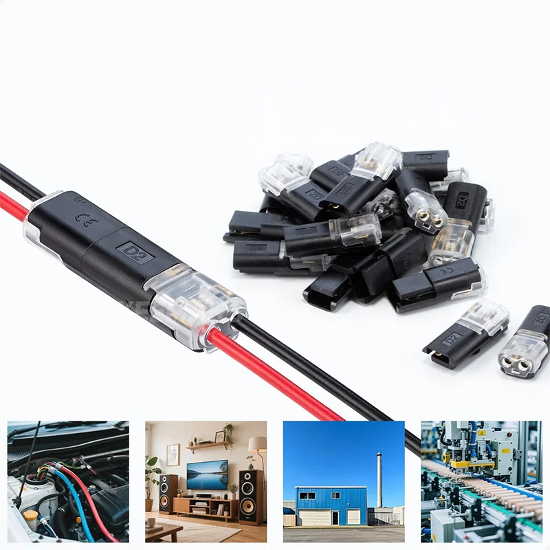 Low Voltage Connector  D2 Way  Universal Compact 2 Pin 2  T Tap Wire Connectors, 20-24AWG Electrical Wire