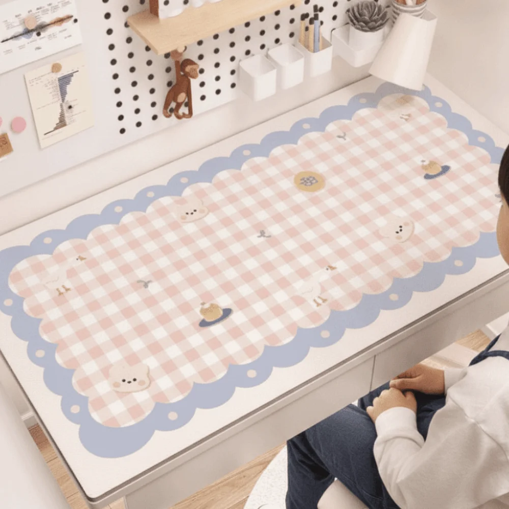 Writing Pad Gingham Cartoon Desk Mat Waterproof Large Mouse Pad Wavy Thick Table Protector Office