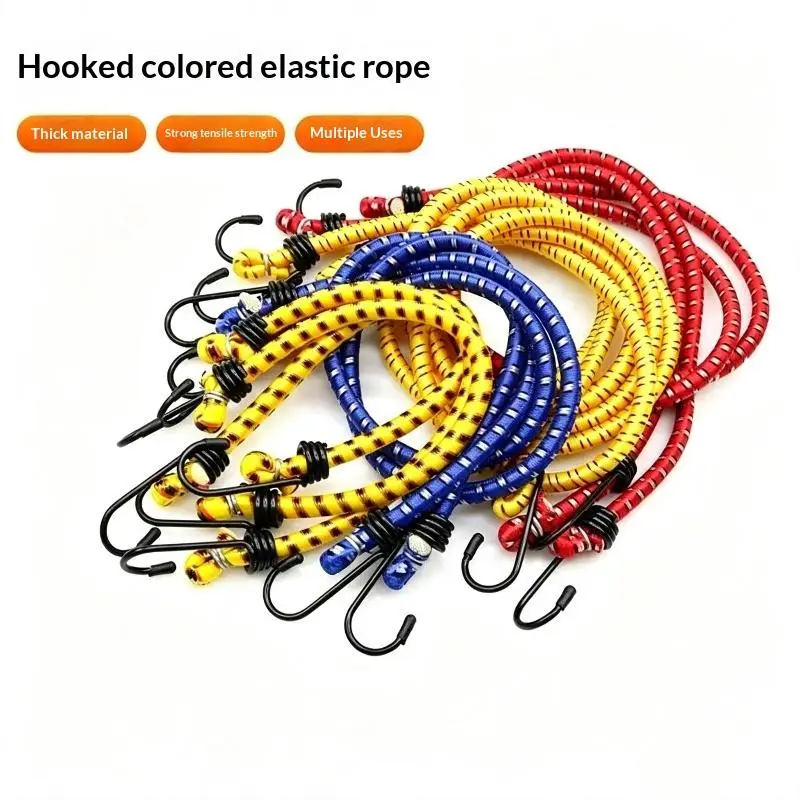 Heavy Duty Multicolor Bungee Cords With Metal Hooks Strong Stretch For Securing Luggage Cargo Camping