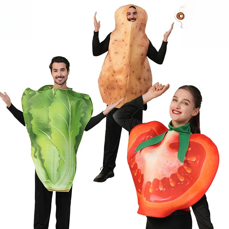 Halloween adult men's and women's same vegetable tomato costumes, adult funny role-playing stage costumes