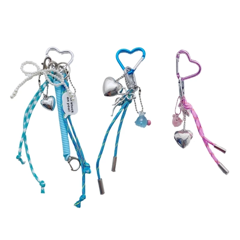 E15E Bowknot Heart Phone Chain Colorful Phone Lanyard Jewelry for Fashion Individuals