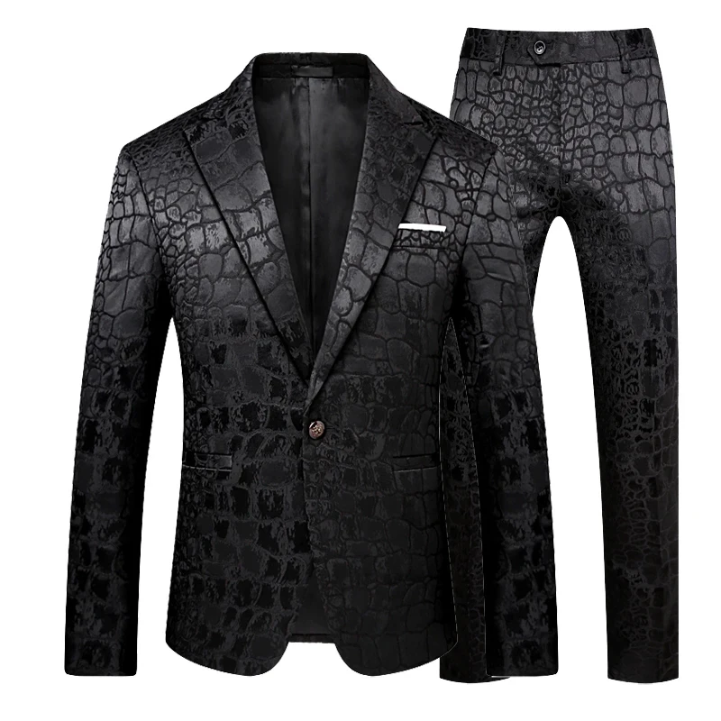 

kx351 Luxury Jacquard Suit Men Business Banquet Wedding Party Groom Swallowtail Dress Men's Slim Fit Blazers Pants Large Size 6X