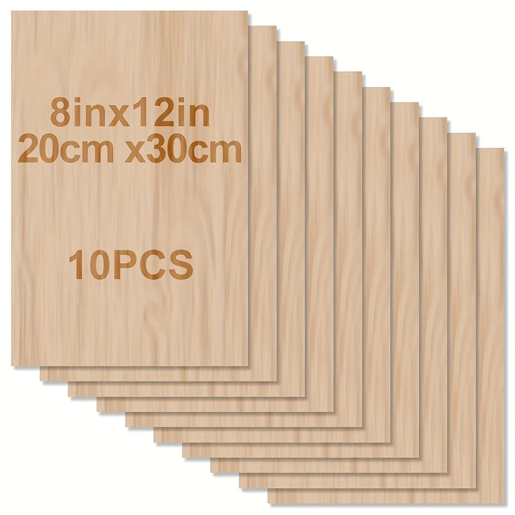 

10pcs Basswood Sheets For Crafts-12 X 8 X 1/12 Inch- 2mm Thick Plywood Sheets With Smooth Surfaces-Unfinished Squares Wood Board