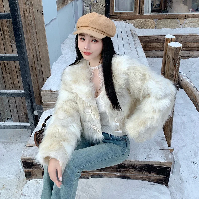 Autumn/Winter Women's Faux Fur Mixed Fur Coat Korean Clothing Fashion Jacket Long Sleeve Slim Fit Women Top