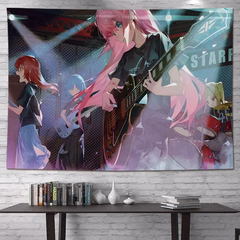 VIKAMA Bocchi The Rock Four Girls Band Wall Tapestry Anime Music Kawaii Room Home Decor Soft Durable Cozy Aesthetic Gift Indoor