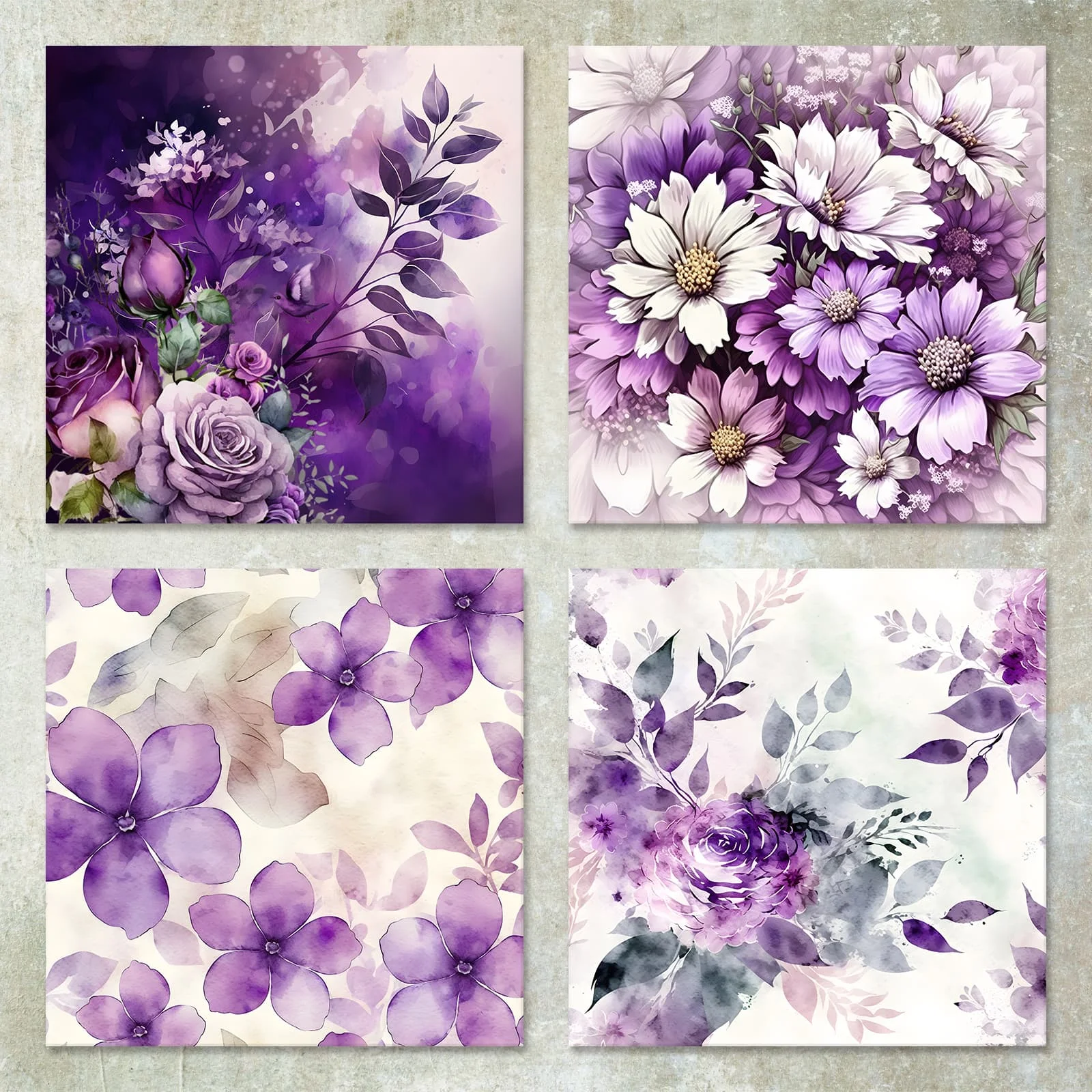 36 Sheets 6inch (Purple Flower Background) Clipping Thin Paper for Bullet Diary, Junk Magazine, Greeting Card Background