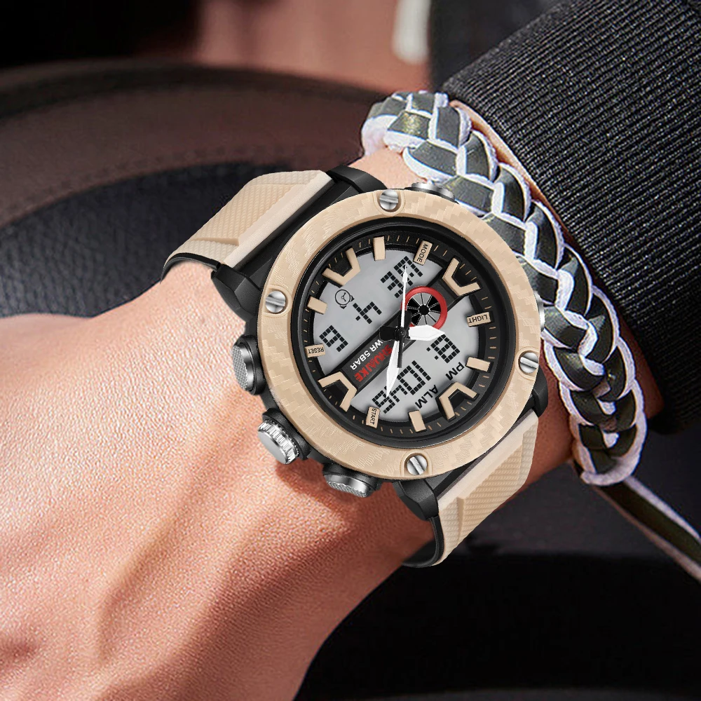 メンズ腕時計スポーツ防水ストップウォッチデジタル腕時計週表示目覚まし時計クォーツアナログ電子時計男性