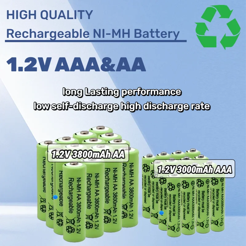 

High Capacity Ni-MH Rechargeable Batteries AA 3800mAh AAA 3000mAh for Camera Toys Flashlight RC Car Long-lasting