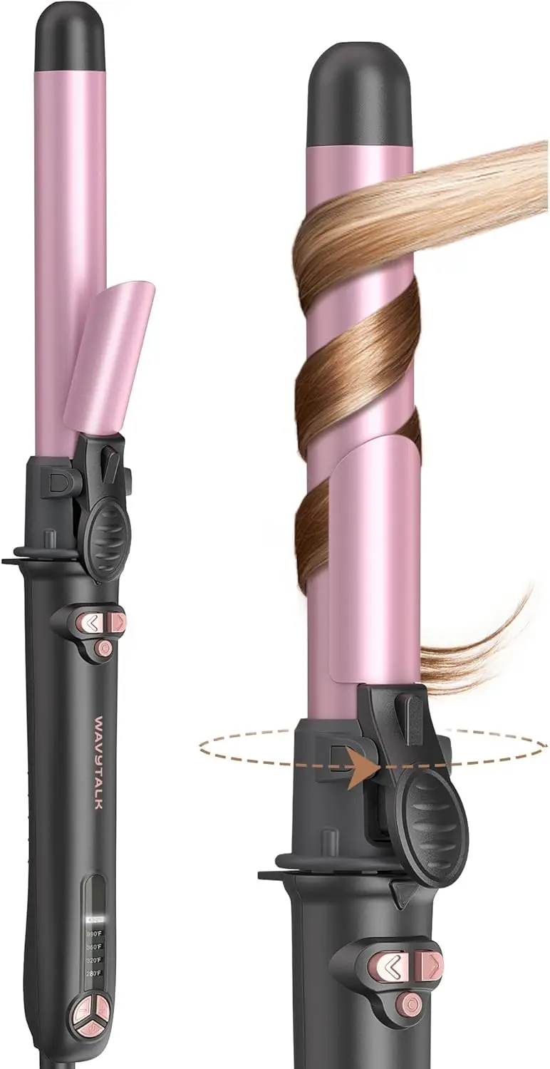

1 Inch Automatic Rotating Curling Wand for Long Hair, Dual Voltage, Rose Gold with 5 Heat Settings up to 430°F