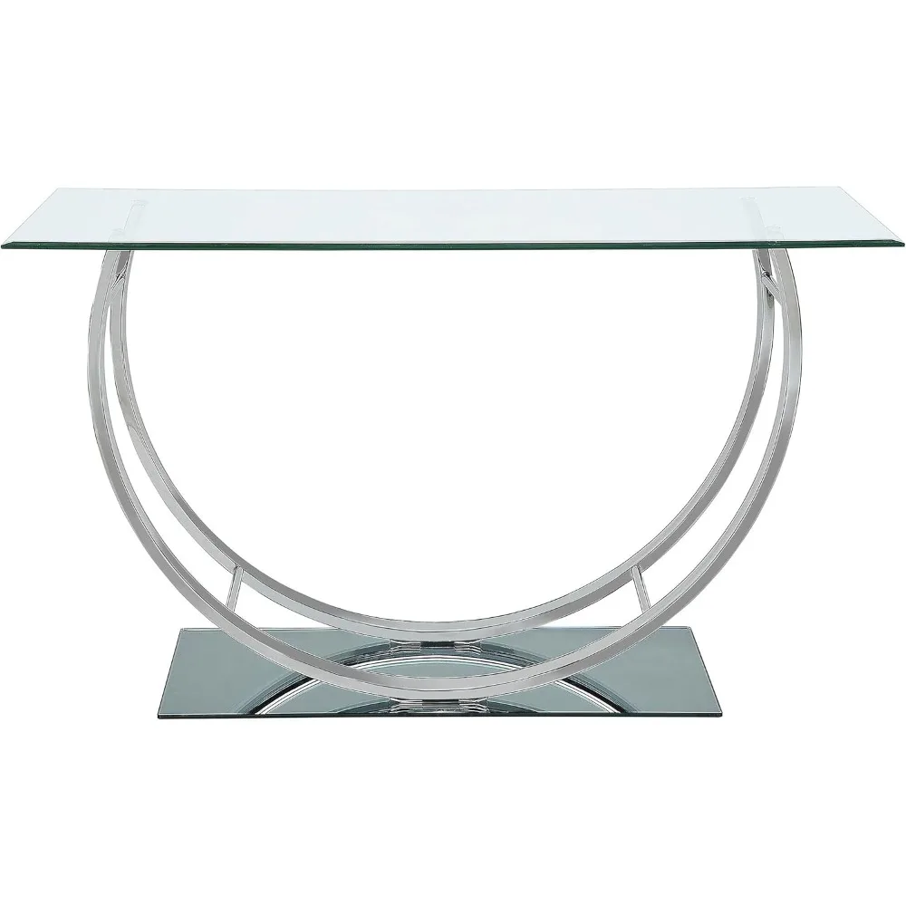 طاولة كونسول مستطيلة من المعدن والزجاج مقاس 48 بوصة مع قاعدة عاكسة على شكل حرف U