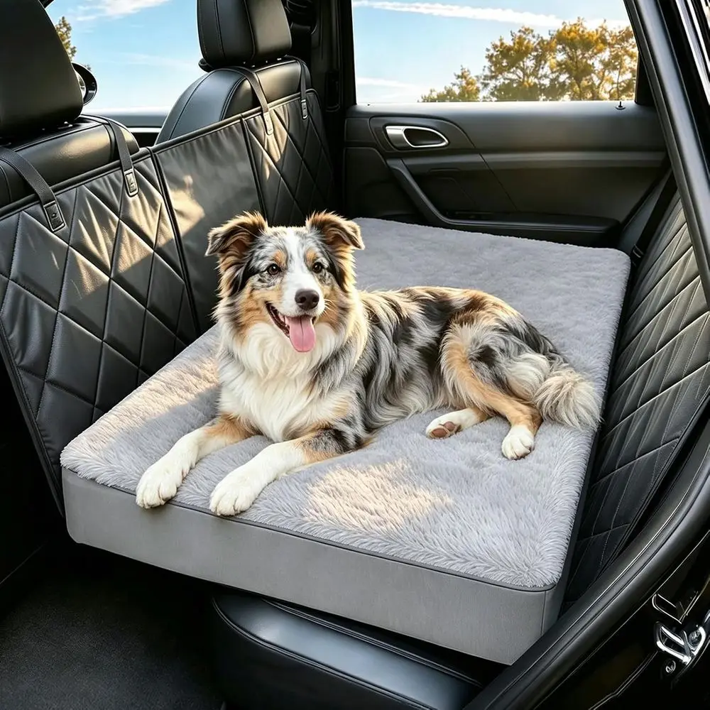 Orthopedic Dog Bed for Car Back Seat with Reversible Cover and Waterproof Backseat Extender, 51x23.5 Gray