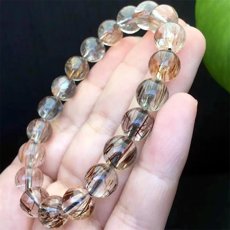 9MM Natural Black And Gold Super Seven Quartz Bracelet Women Fashion Sweet Reiki Healing Energy Strand Girls Jewelry Gift 1PCS