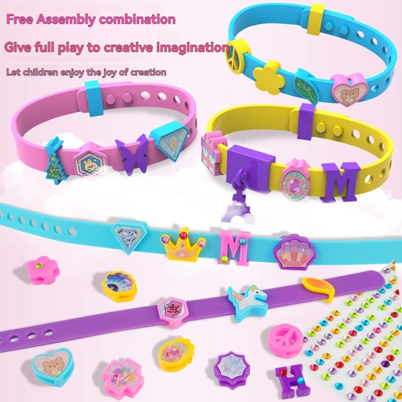 Nova pulseira de contas infantil divertida para meninas, bolsa de material artesanal diy para meninas de 3 anos ou mais brinquedo educacional infantil