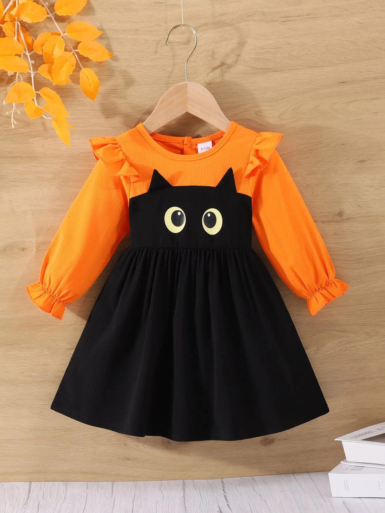 Autumn Baby Girl Fashion Cute Funny Expression Round Neck Long Sleeve Dress Flying Sleeve Splicing Casual Dress BM023