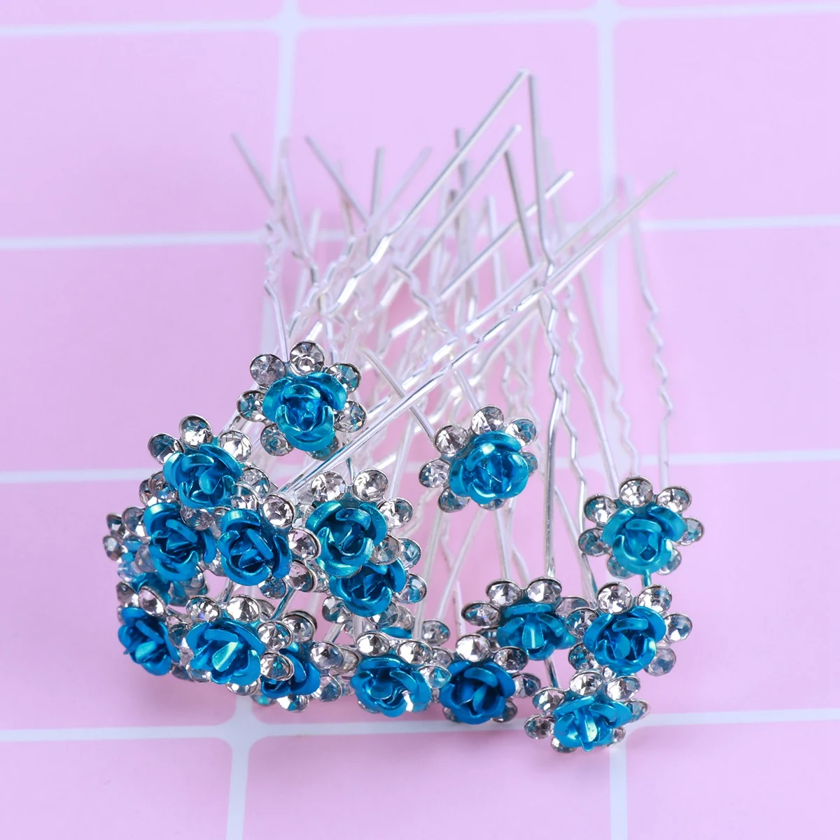 

20 PCS Rhinestone Rose Clip Sparkly Hair Clips Haarspange Pink Glitzer Haarspangen Hochzeit for Bridal Haarnadeln Flower Rosa