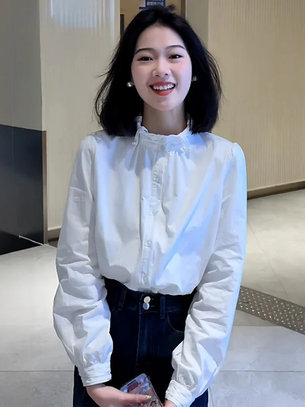 

Женская модная рубашка с воротником-стойкой, весна 2026, новая модель, приталенная, с длинным рукавом, повседневный стиль, роскошный вид, молодость духом