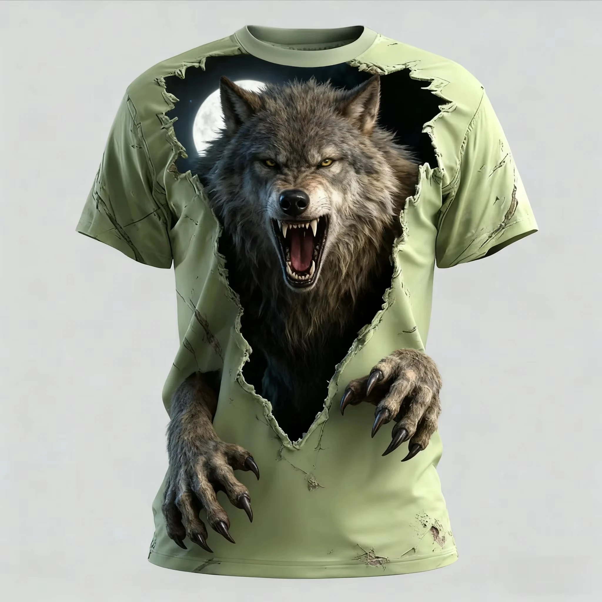 Men's “Full Moon Night Wolf Howl” Halloween Cool and Spooky Werewolf Print Short-Sleeve T-Shirt Streetwear Short-Sleeve T-Shirt