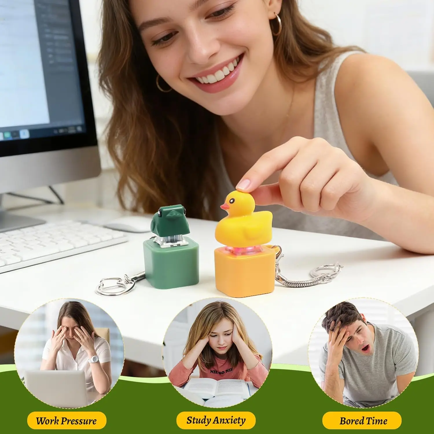 Quacking Duck Croaking Frog Keyboard Fidget LED Light Toys with Sounds,Type-C Rechargeable Stress Relief Keychain view 3