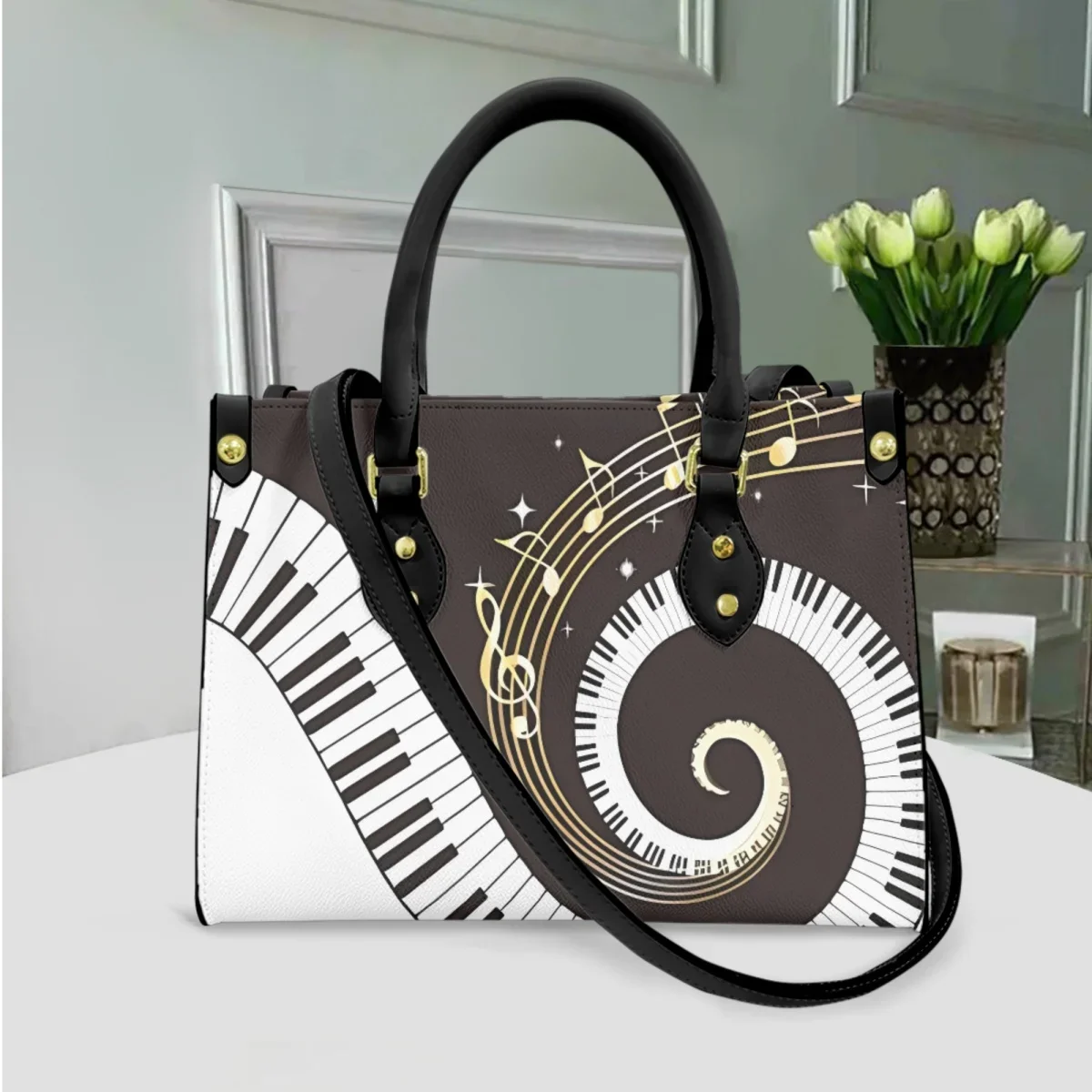 2023 Piano Key Notes Luxe Design Dames Handtas Top Handvat Retro Pu Lederen Elegante Messenger Bag Outdoor Casual Boodschappentas