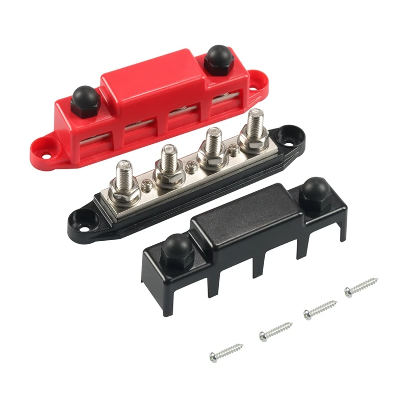 Bus Bar 12V 300A Power Distribution Block 4 X 3/8In Studs 12V Automotive Marine Battery Busbar Terminal Block With Cover