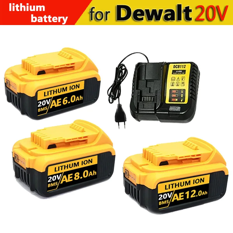 1-3piece 20V 6.0Ah 8.0Ah 12.0Ah DCB200 18650 Replacement Li-ion Battery for DeWalt MAX DCB205 DCB201 DCB203 Power Tool Batteries