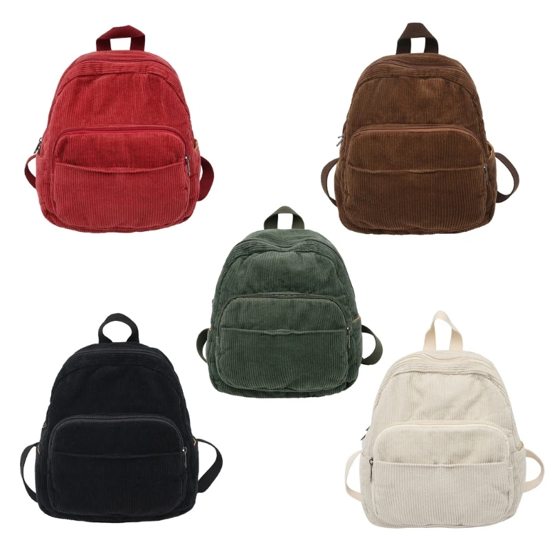 E74B Retro Inspired Corduroy Mini Backpack Casual Daypack for Fashion Forward Youth