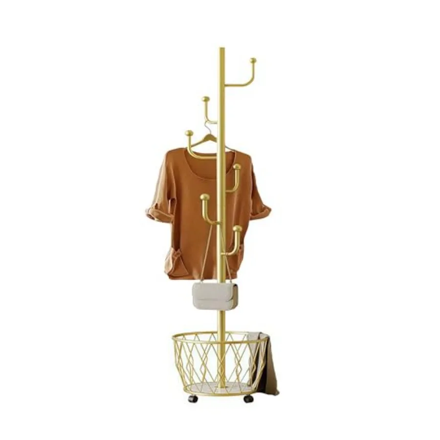 

Cactus shaped Freestanding Metal Coat Rack Stand with Basket Modern Organizer for Scarf Jacket Hat Bags Ideal for Home Entryway