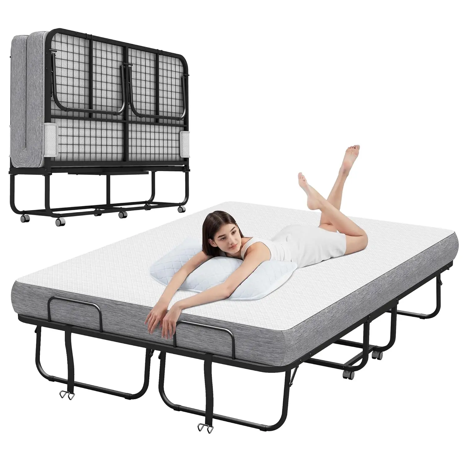 Full Size 75''x54'' Folding Bed with Mattress for Adult - Extra Large Wide Rollaway Bed for Guest, Comfortable, Customized