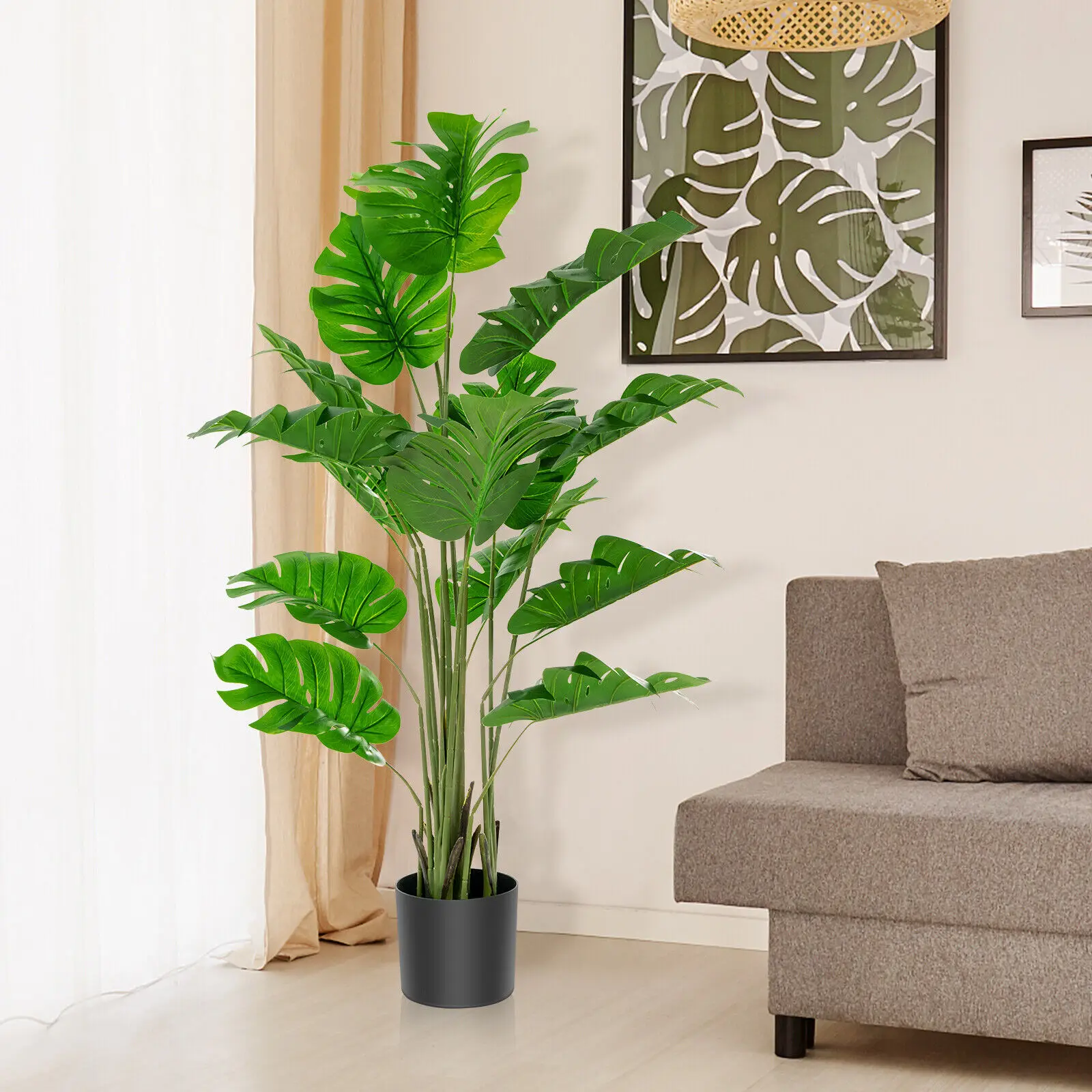 Costway 5FT Artificial Tree 2-Pack Faux Monstera Deliciosa Plant for Indoor & Outdoor