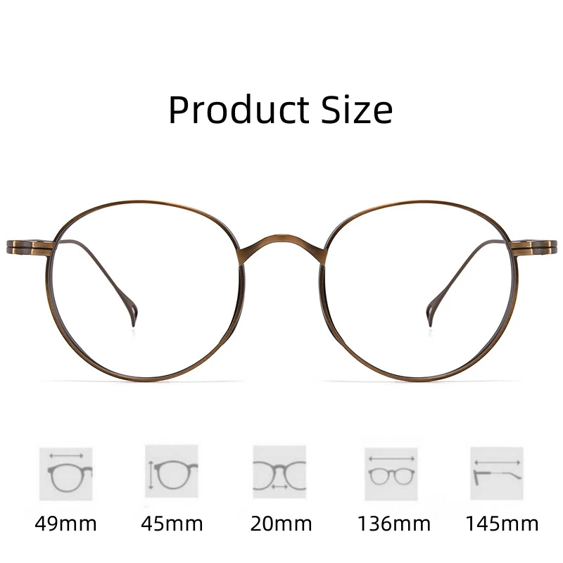 FIRADA Fashion Comfortable Eyeglasses Retro Pure Titanium Round Eyewear Optical Prescription Glasses Frame For Men Women 10519-C