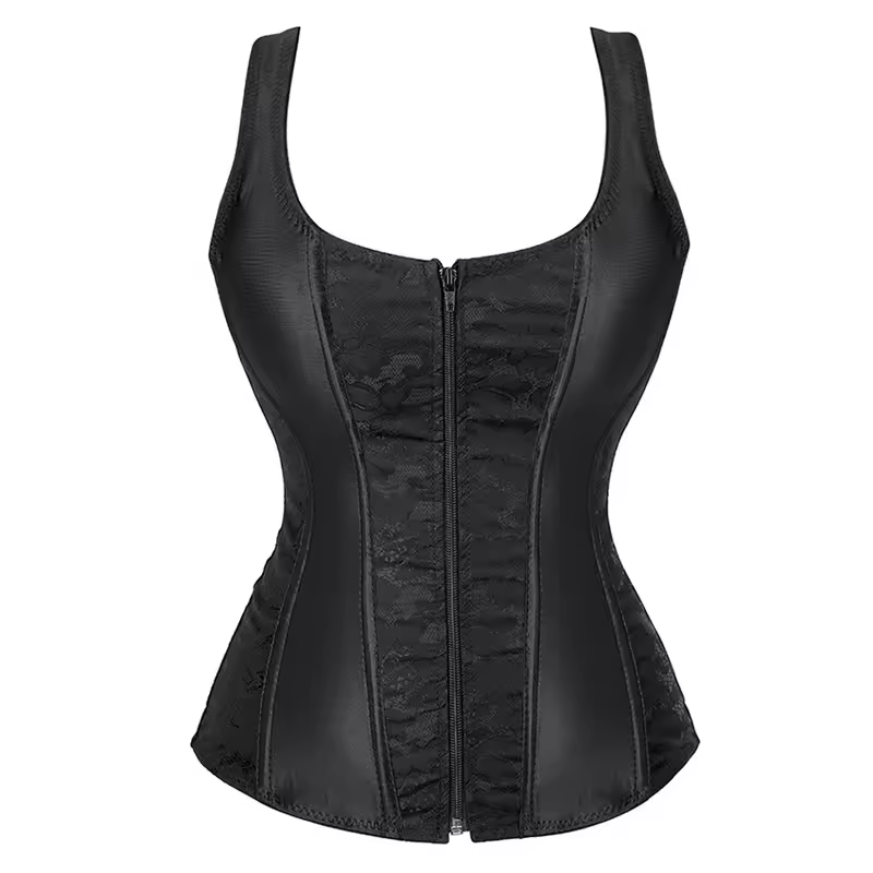 Women Corset with Straps Black Overbust Corset Plus Size Floral Jacquard Corset Zipper Top Gothic Steampunk Corset Bustier - Image 13