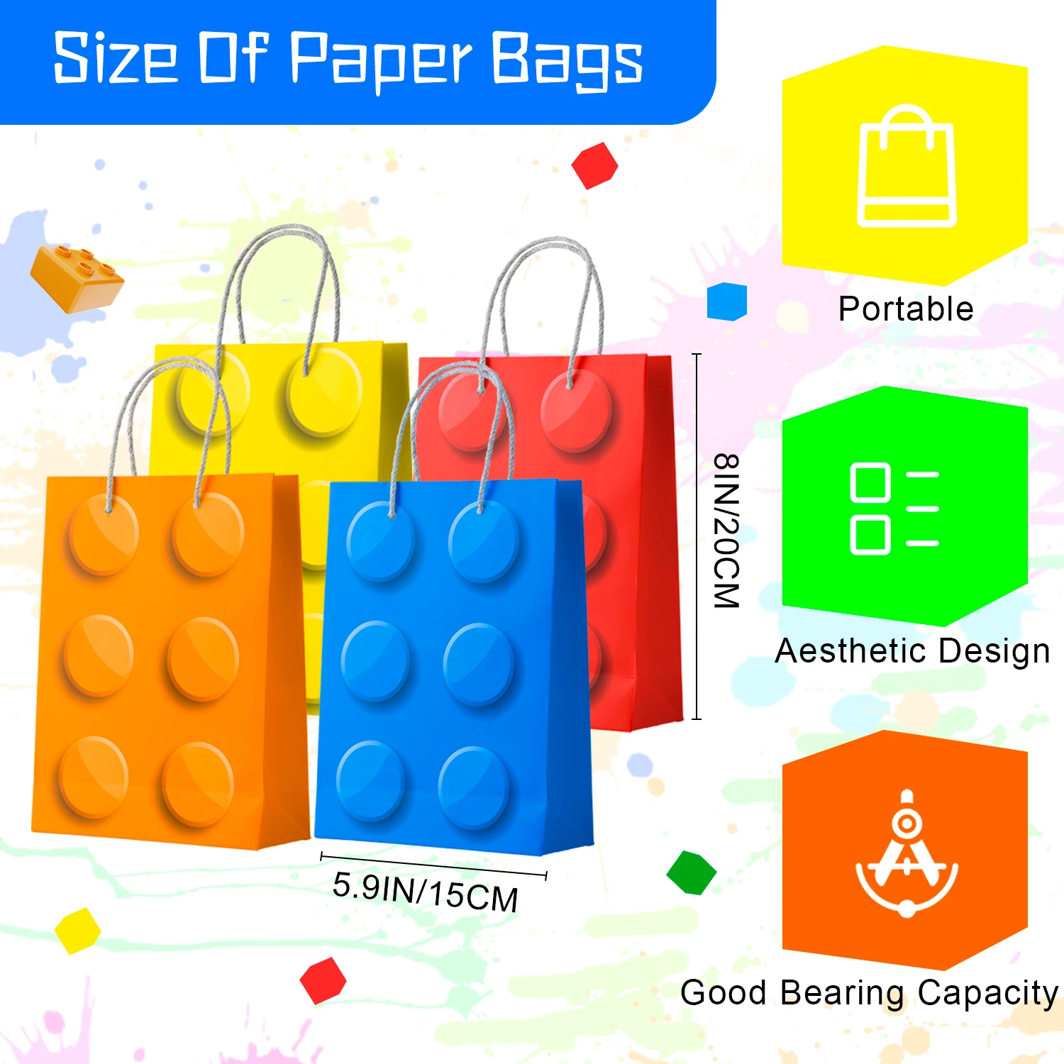 Building Block Birthday Party Favors,62 Pcs Building Blocks Favors Set- Favor Bags,Birthday Party Keychains Slap Bracelets etc