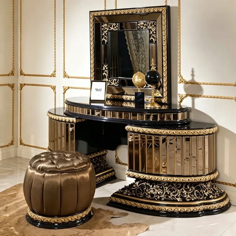 European solid wood dressing table, bedroom dressing table, French court dressing mirror stool combination