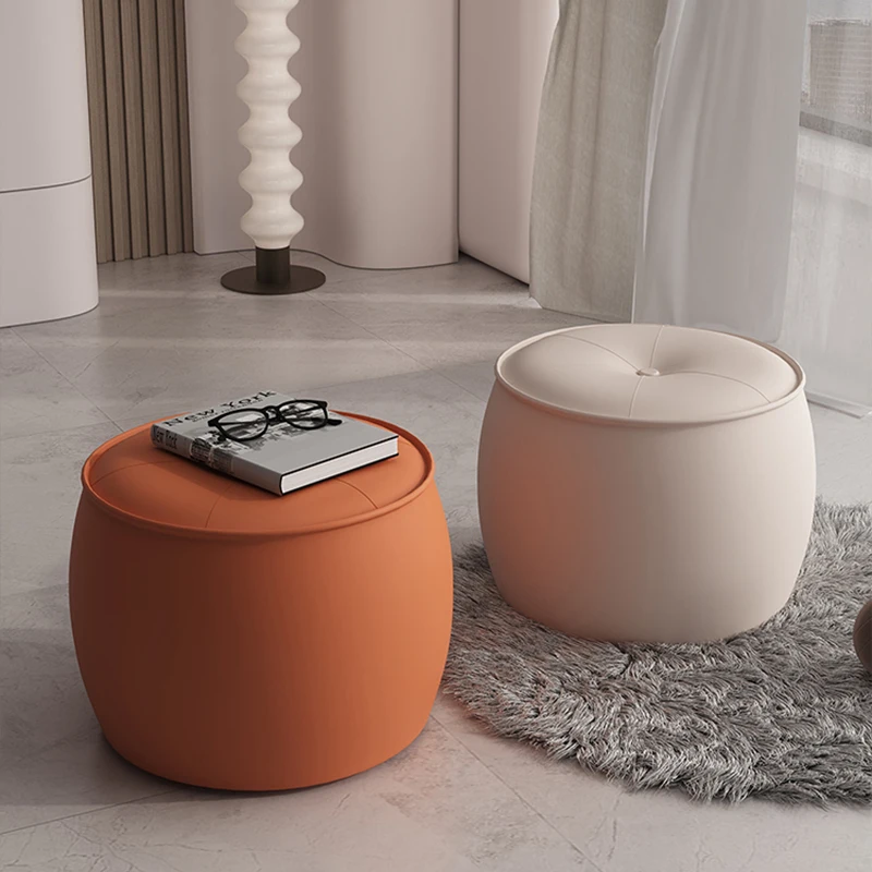 

Small Stools Household Modern Low Stool Round Solid Wood Leather Stool For Hallway Living Room Shoe Ottoman Home Furniture