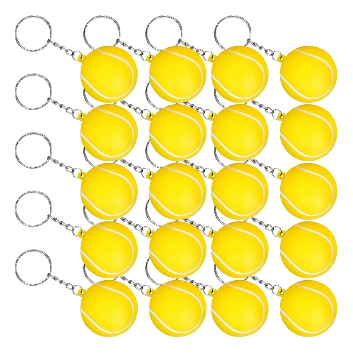 20 Pack Tennis Ball Yellow Keychains for Party Favors, School Carnival Reward, Party Bag Gift Fillers,Sports