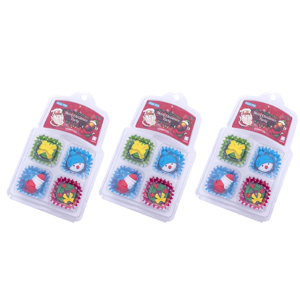 3 Boxes Christmas Stationery Rubber Pencil Eraser Gift Novelty Erasers Cartoon for Kids