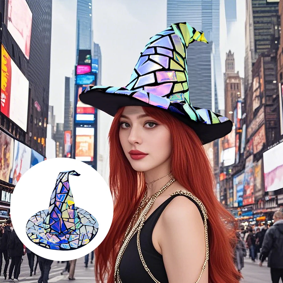 1pc Halloween Cool Glitter Witch Hat Tech Style Hat Party Supplies Cosplay Hat Holiday Gift Holiday Decoration Party Decoration