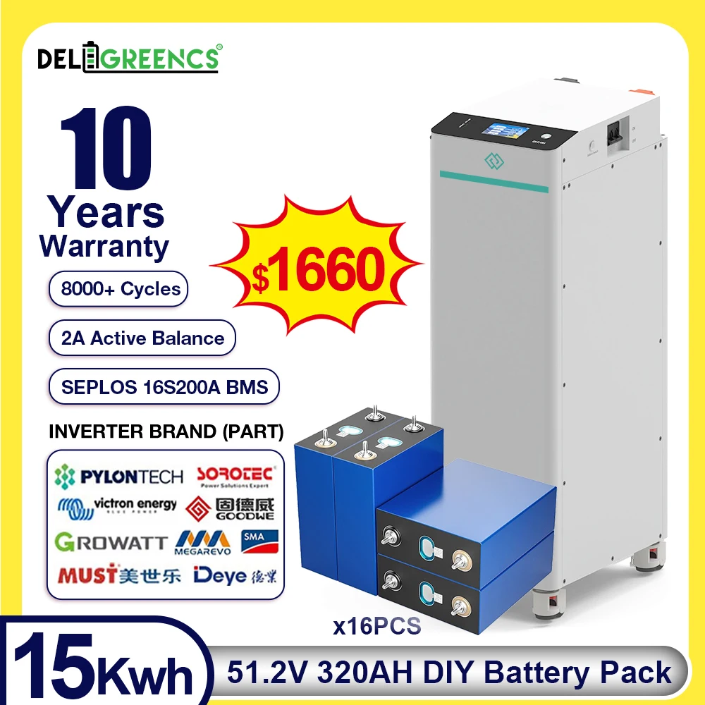 

LIMITED OFFER 1500 Home Solar 51.2V 320AH CATL DIY Battery Box SEPLOS Vertical 4.0 Seplos BMS Active Balancing 2A Balancing Pola
