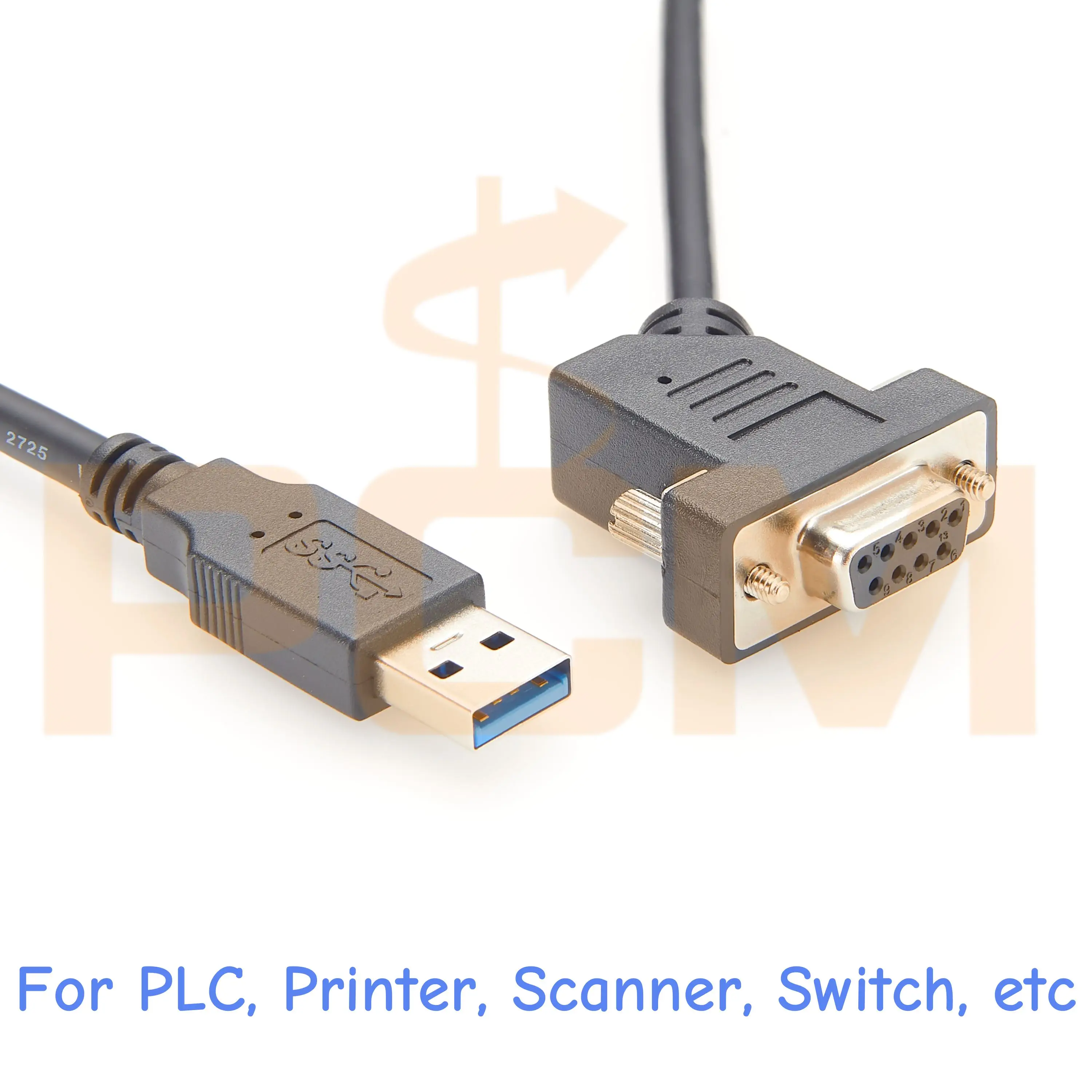 45 Degree FTDI USB to DB9 Female RS232 Serial Port Cable with Screws USB to RS232 Serial Cable with FT232RL Chip for PLC Switch