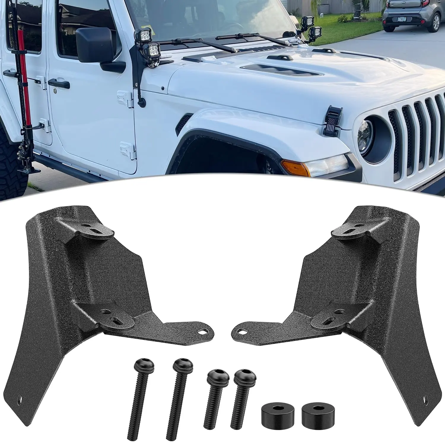 2Pcs Windshield Hinge Mounting Brackets Dual A-Pillar for Offroad LED Fog Light Pods for 2018 2019 2020 2021 2022 2023 Wrangler