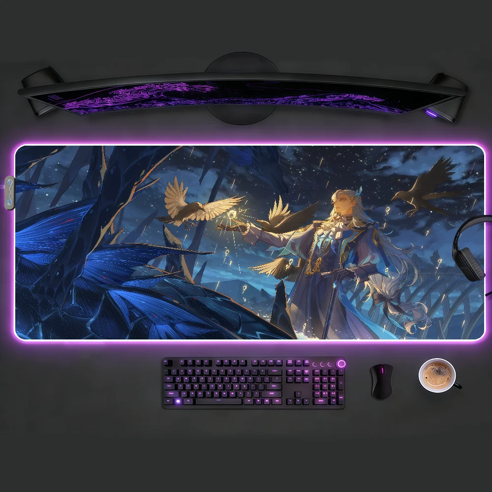 

Neuvillette Genshin Impact MousePad RGB LED Non-slip DeskMat Rubber Gaming Accessories Large XXL Computer Office Keyboard Carpet