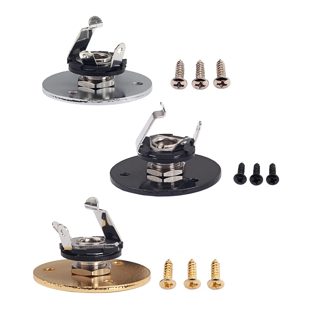 

Round 1/4 Inch 6.35mm Guitar Jack Plug Socket Guitar Pickup Output Input Jack Plug with Jack Plate Screws for Electric Guitar Ba