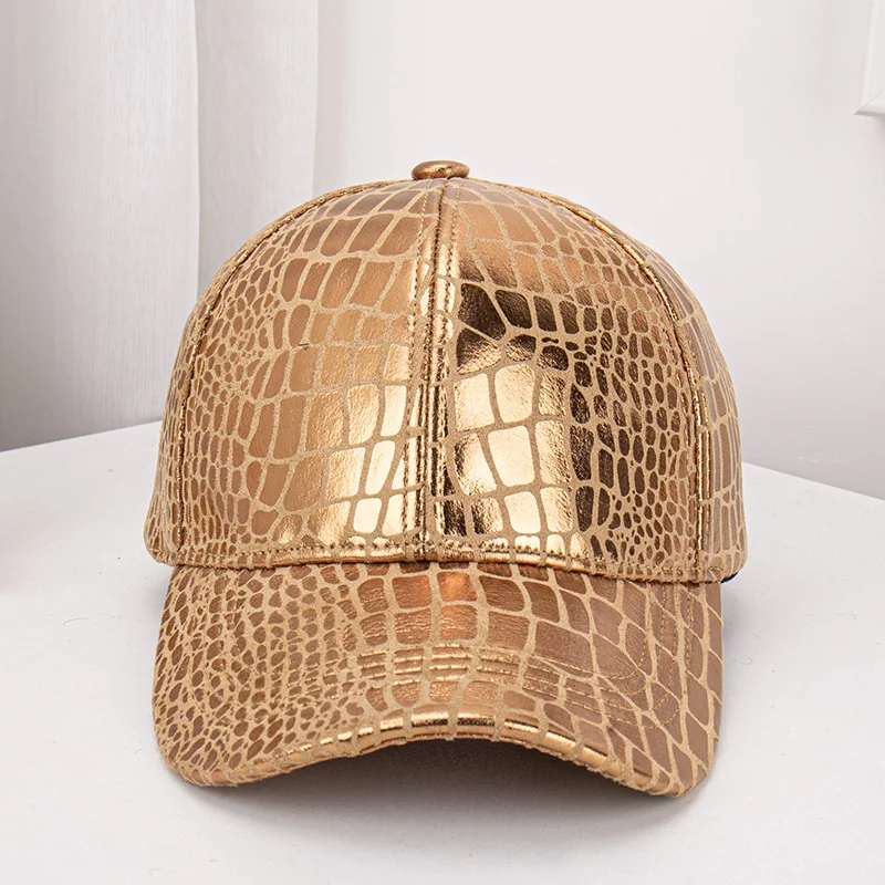 New PU Crocodile Baseball Caps Woman Man Spring Adjustable Versatile Sunscreen Hats Fashion Champagne Gold Bright Baseball Cap