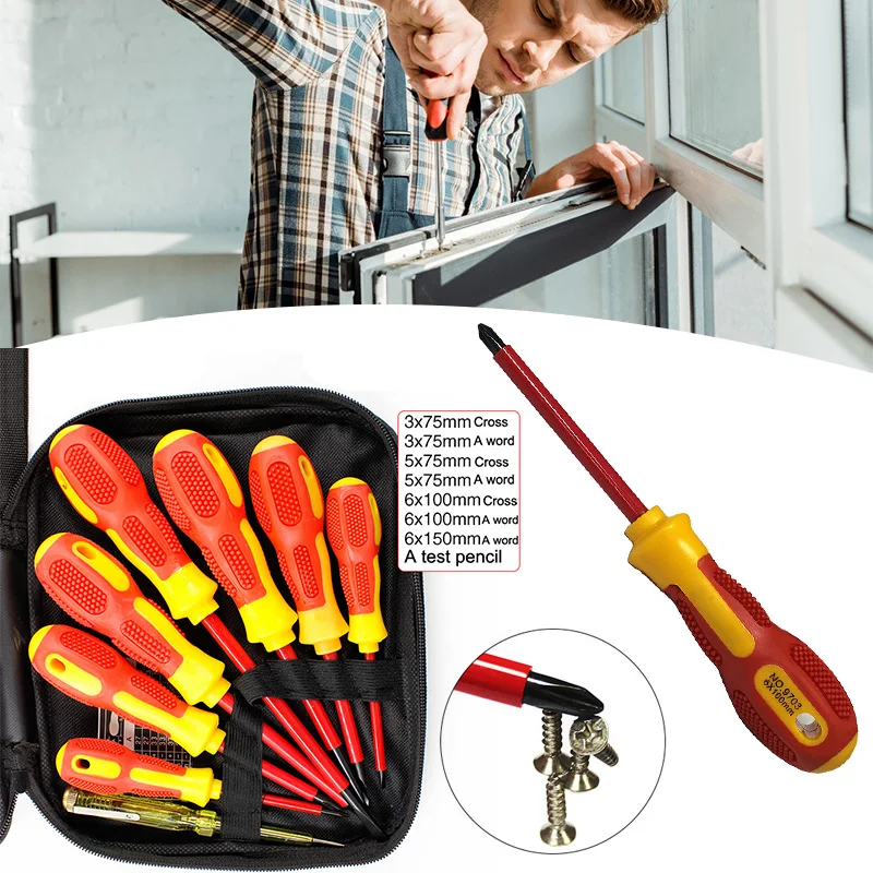 

High Voltage Magnetic Slotted Screwdriver Cross Slotted Portable Anti-skid Screw Driver Ergonomic Handle Easy Application