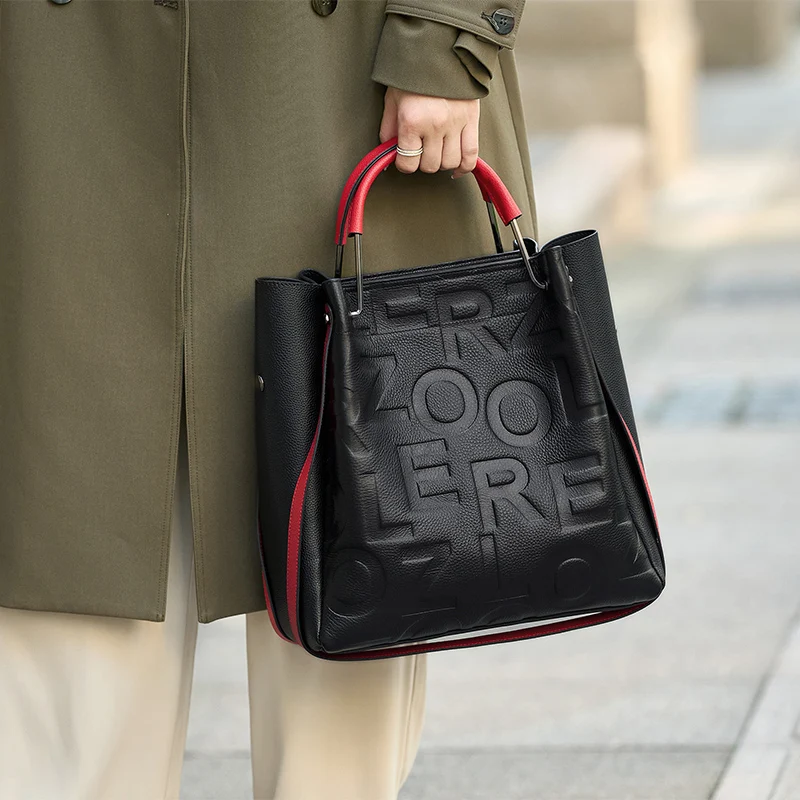 ZOOLER جديد الطبقة الأولى حقيبة يد من جلد البقر اليدوية حقيبة كتف مفردة المرأة رسالة سوداء تنقش محفظة عالية الجودة # yc571