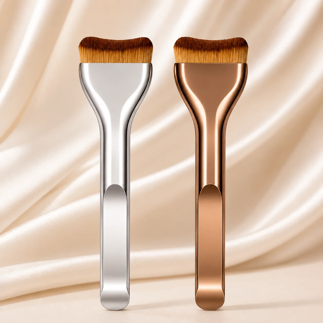 Conjunto de 2 Pincéis de Maquiagem em Formato de Almofada, Pincel de Contorno de Topo Plano Macio para Mistura de Líquidos, Cremes e Pós, Cosméticos Profissionais