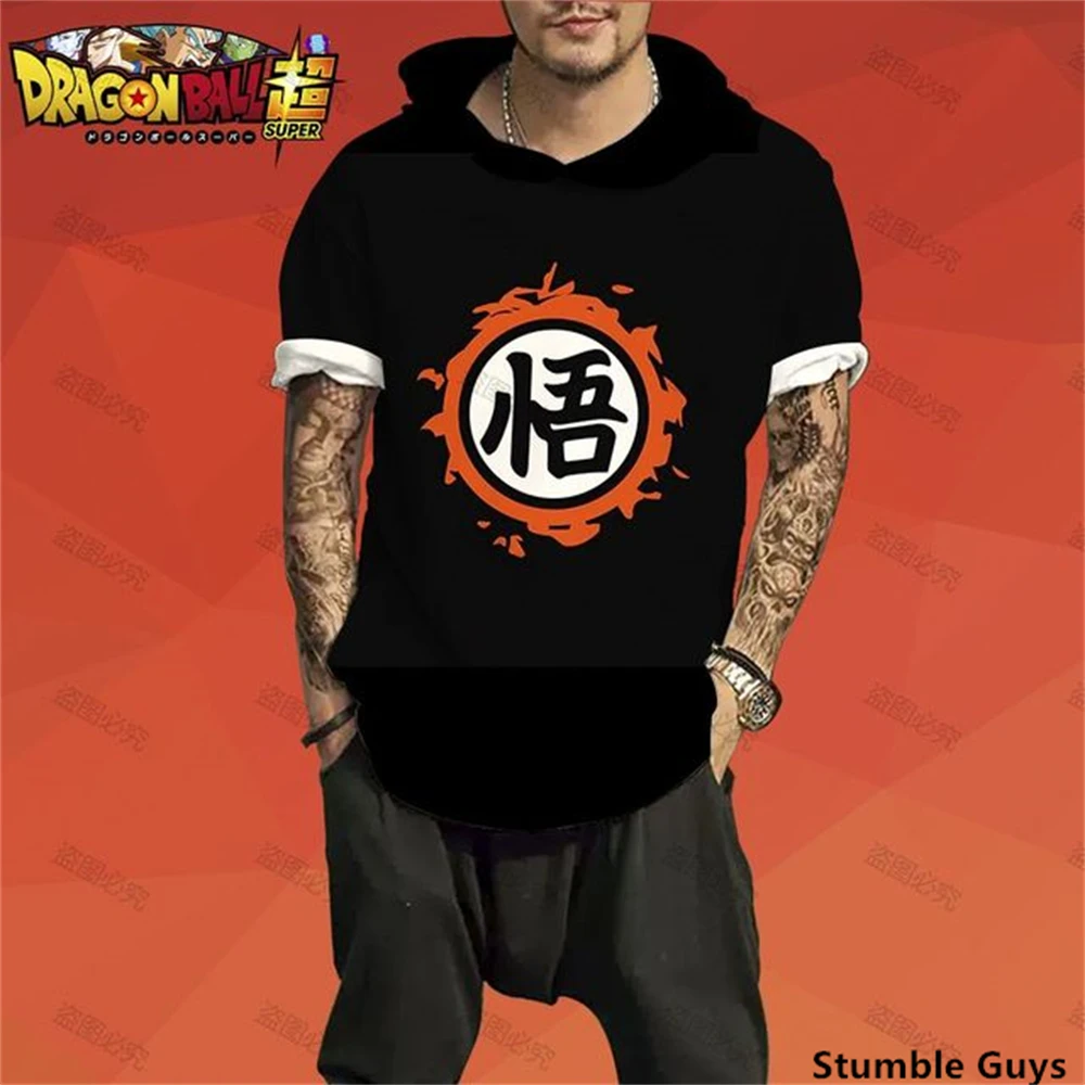 T Shirt for Men Essentials Men's Hooded T-Shirt Super Saiya Dragon Ball Z T-shirts Tops Anime Y2k New GOKU Oversized Z Fashion